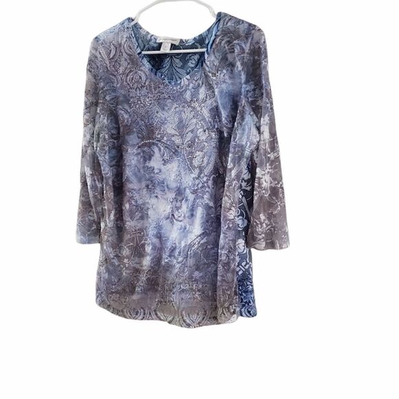 Christopher & Banks Woman's Lace Top Embellished Metallic - Picture 1 of 13
